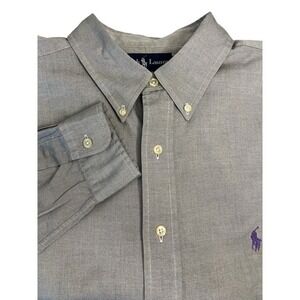 Ralph Lauren Button Down Shirt Men's‎ Size 17 1/2 Gray Yarmouth Long Sleeve